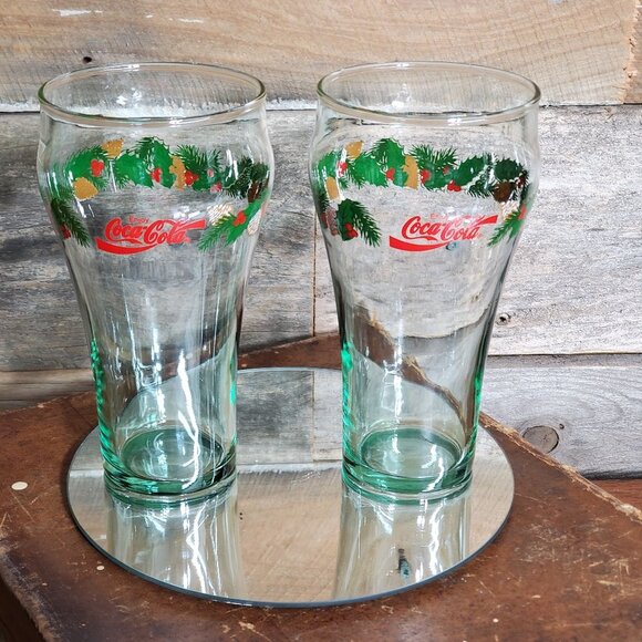 Libbey Glasses - Coca Cola Christmas Holly & Pine Cones - 3rd Set of 2 - Picture 3 of 7